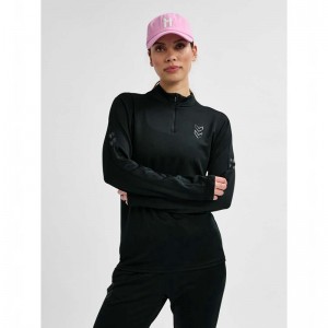 Hummel Active Pl Half Zip T-shirts Damen Schwarz | 266307-655
