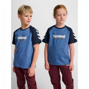 Hummel Jr Logo S/S T-shirts Kinder Blau | 389133-191