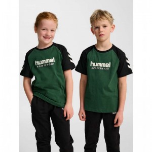 Hummel Jr Logo S/S T-shirts Kinder Grün | 201692-540