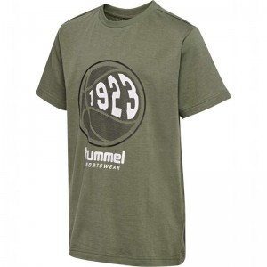 Hummel Leo S/S T-shirts Kinder Olivgrün | 877082-861