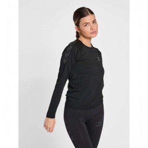 Hummel Ongrid Seamless L/S Wo T-shirts Damen Schwarz | 017875-608