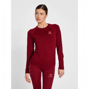 Hummel Ongrid Seamless L/S Wo T-shirts Damen Rot | 333431-188