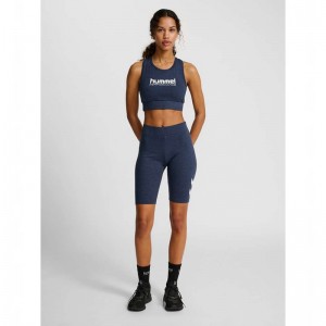 Hummel Pulse Logo Mw Tights Kurze Hose Damen Blau | 363113-029