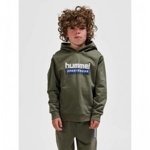 Hummel Tukas Hoodie Kinder Olivgrün | 597351-999