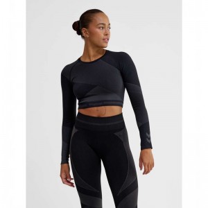 Hummel Unity Seamless Crop L/S T-shirts Damen Schwarz | 590172-452
