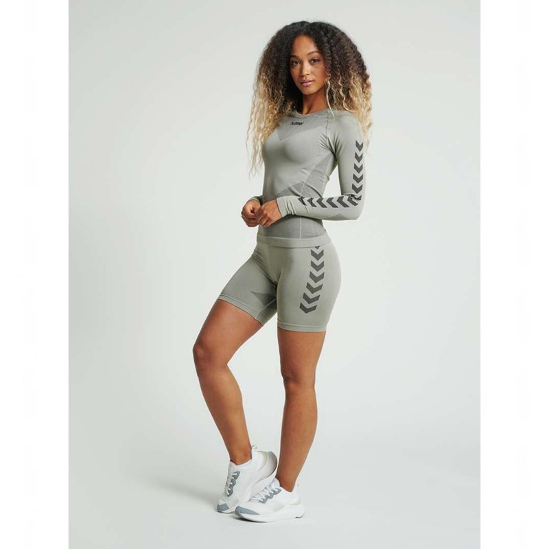 Hummel First Seamless Tr Sht Tigh W Hoodie Damen Grau | 514451-865