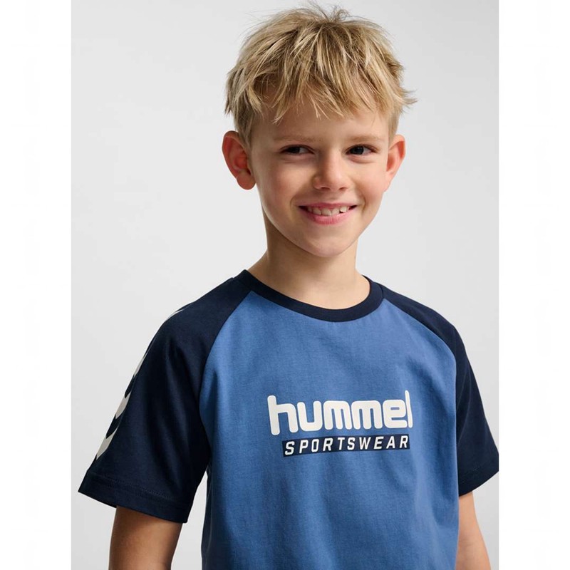 Hummel Jr Logo S/S T-shirts Kinder Blau | 389133-191