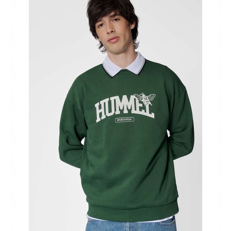 Hummel Loose Crewneck University Bee Sweatshirt Herren Grün | 905742-884