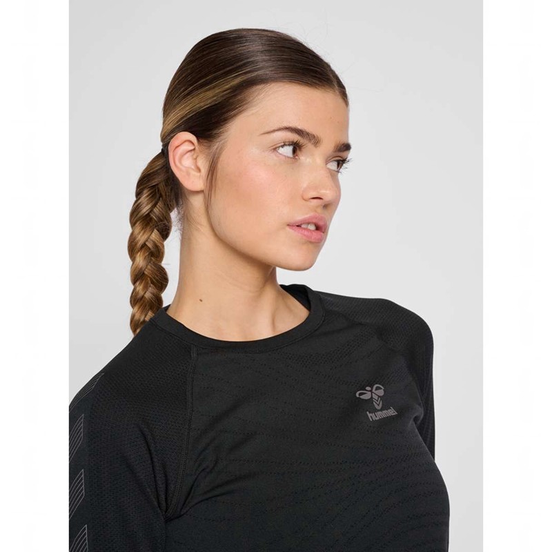 Hummel Ongrid Seamless L/S Wo T-shirts Damen Schwarz | 017875-608