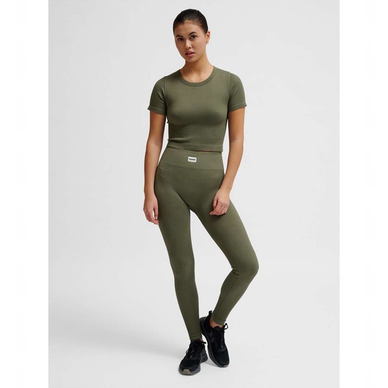 Hummel Pulse Seamless Rib Mw Strumpfhose Damen Olivgrün | 291302-081