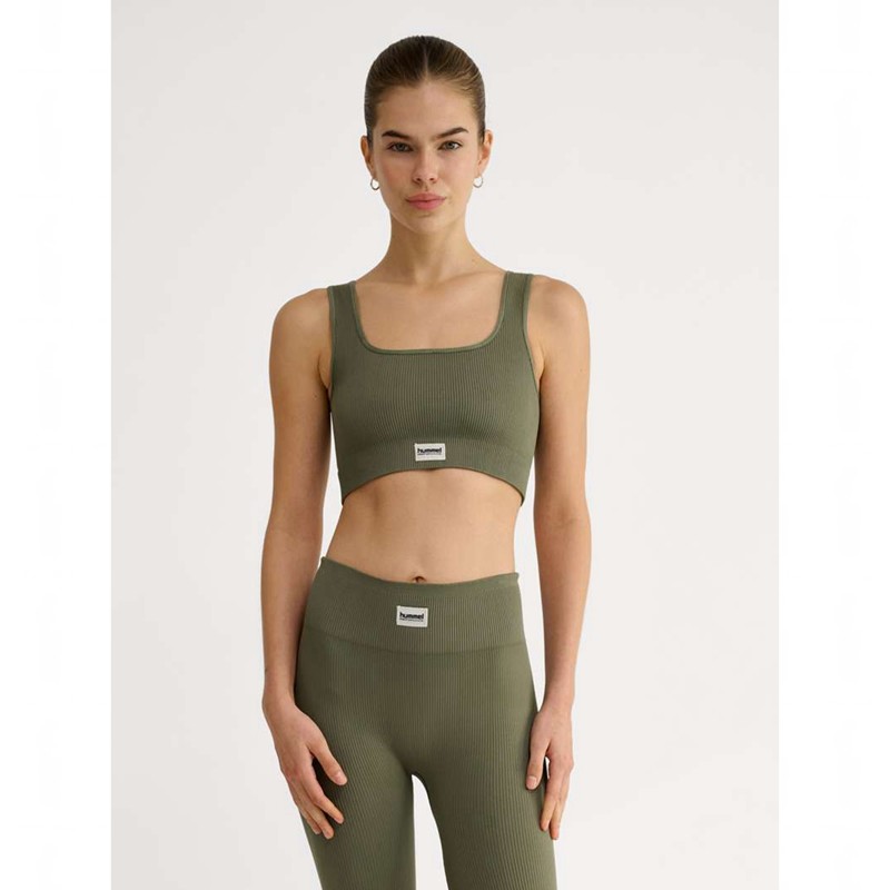 Hummel Pulse Seamless Rib T-shirts Damen Olivgrün | 826708-049