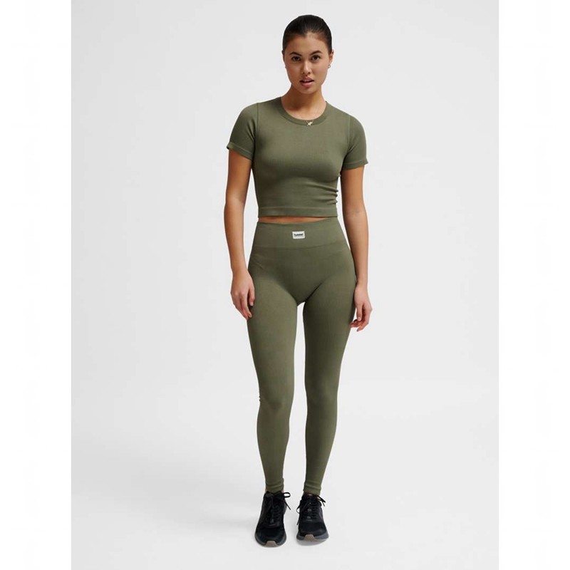 Hummel Pulse Seamless Rib W S/S T-shirts Damen Olivgrün | 570905-440