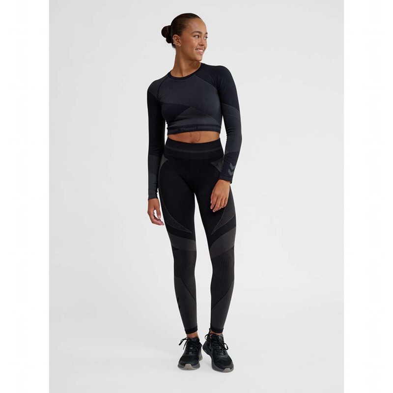 Hummel Unity Seamless Crop L/S T-shirts Damen Schwarz | 590172-452